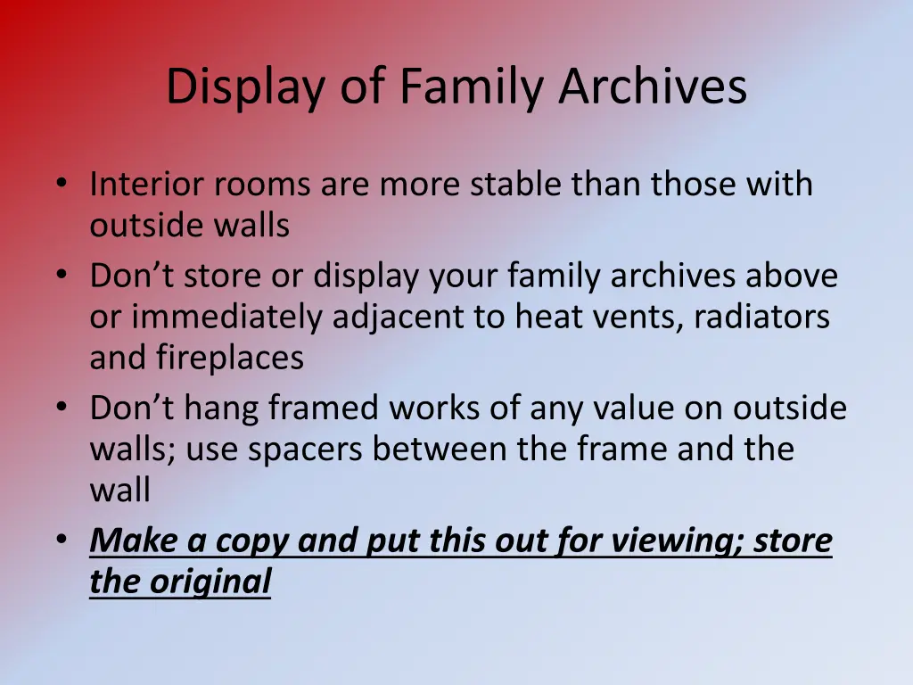 display of family archives