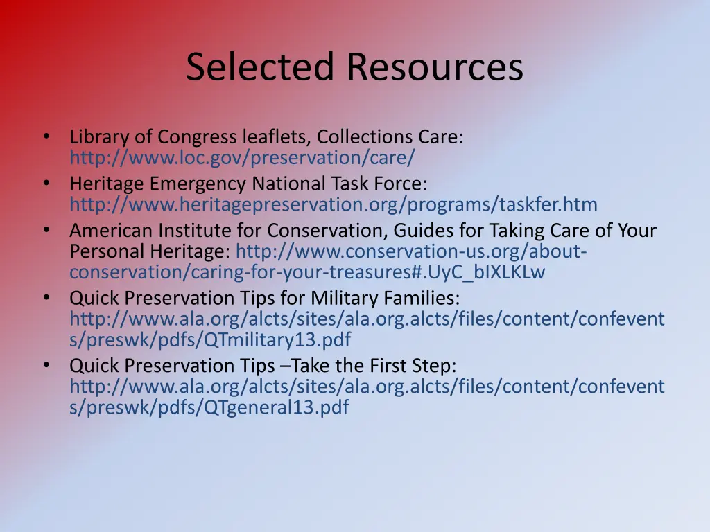 selected resources