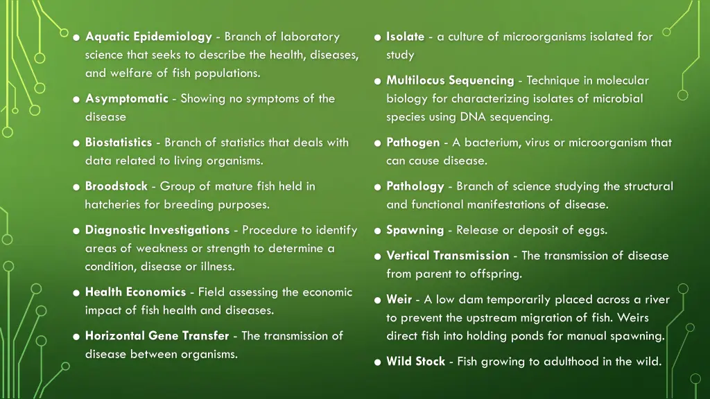 aquatic epidemiology branch of laboratory science