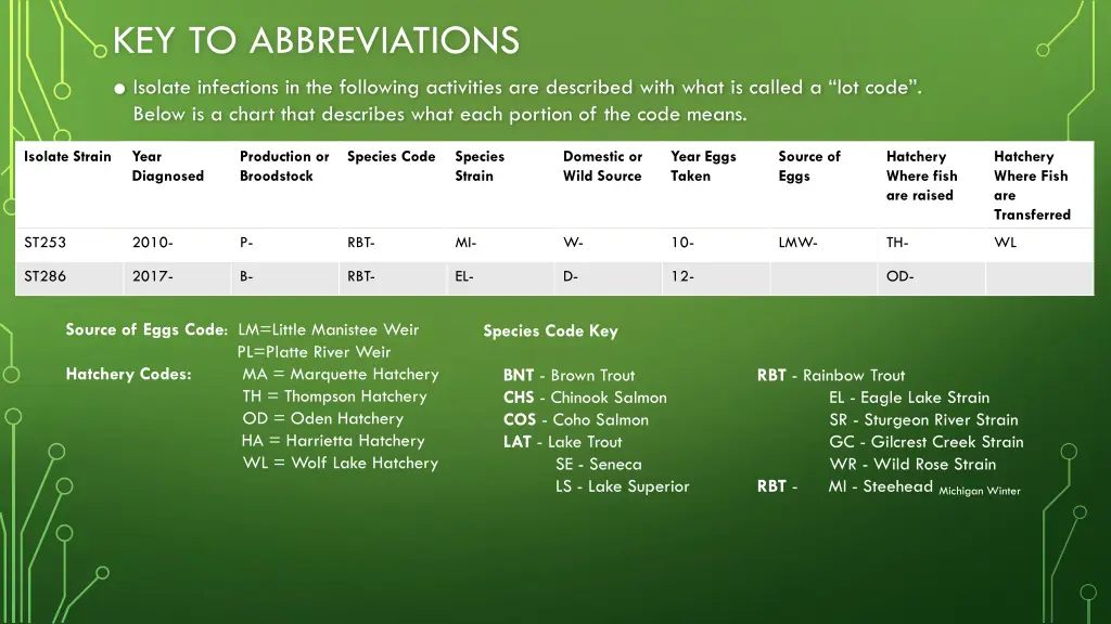 key to abbreviations isolate infections