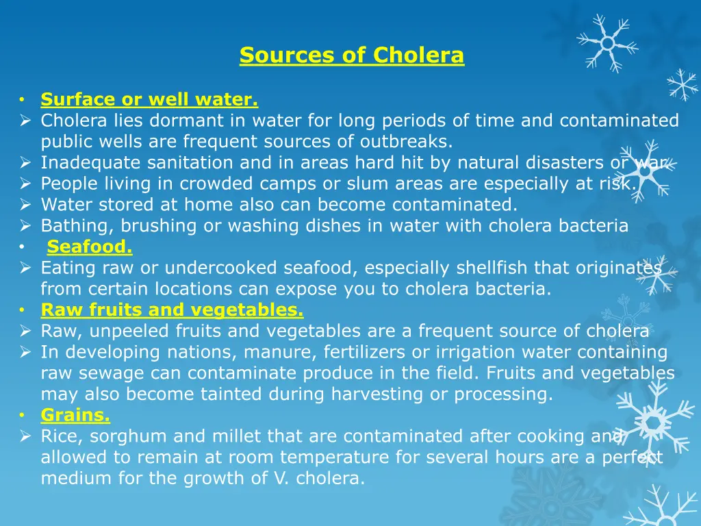 sources of cholera