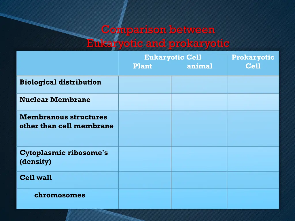 comparison between eukaryotic and prokaryotic