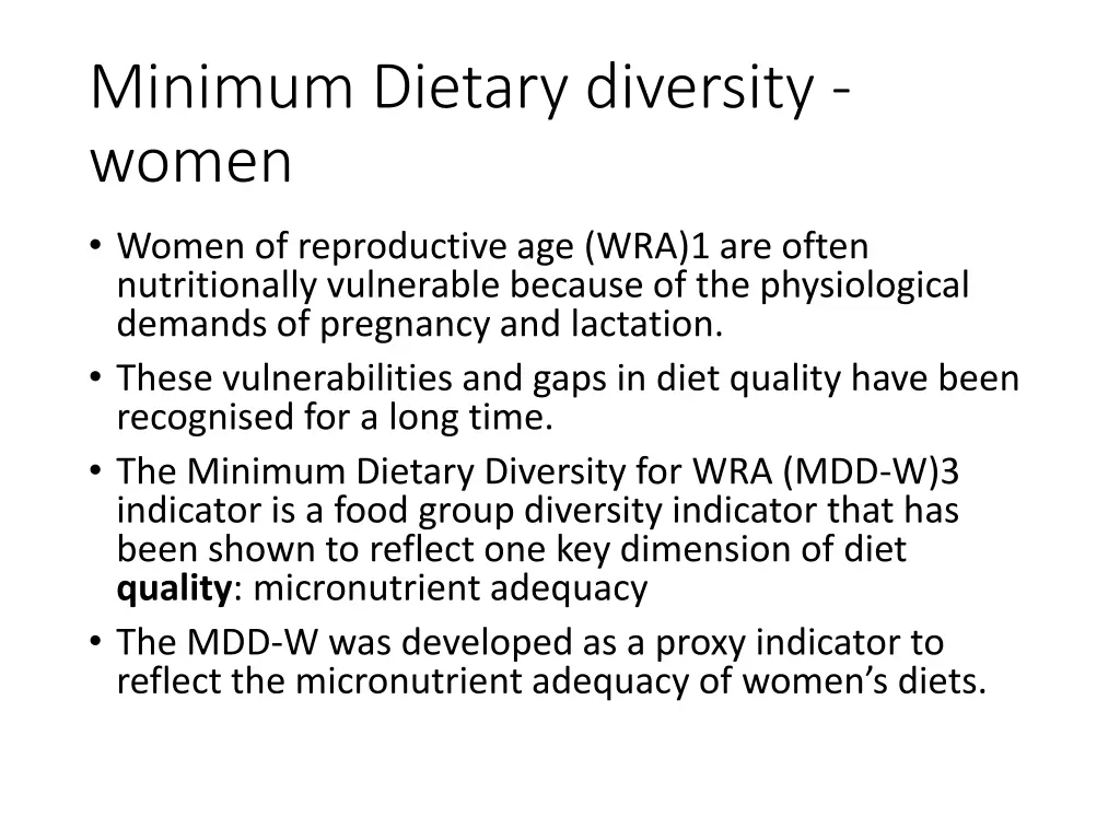 minimum dietary diversity women