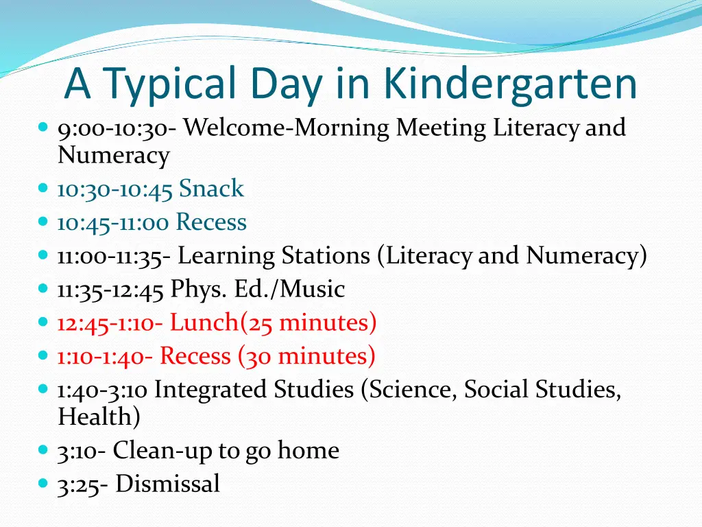 a typical day in kindergarten 9 00 10 30 welcome