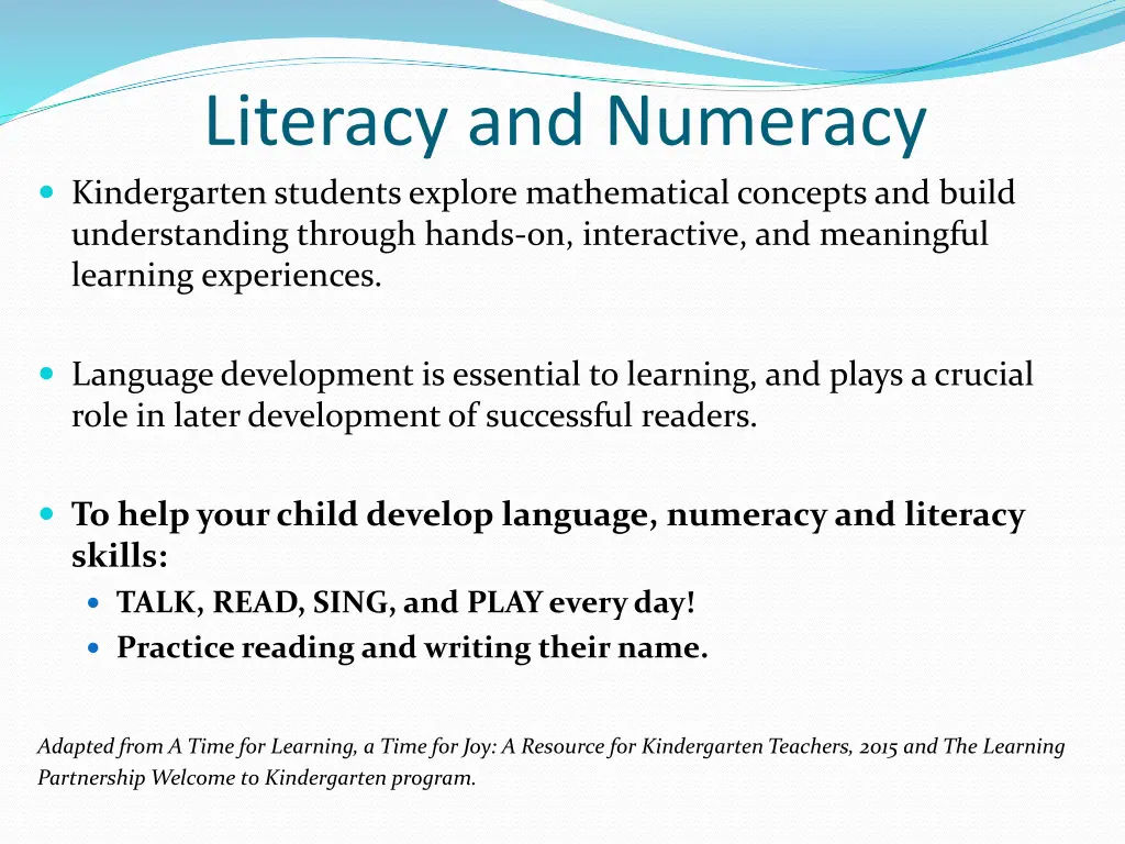 literacy and numeracy kindergarten students