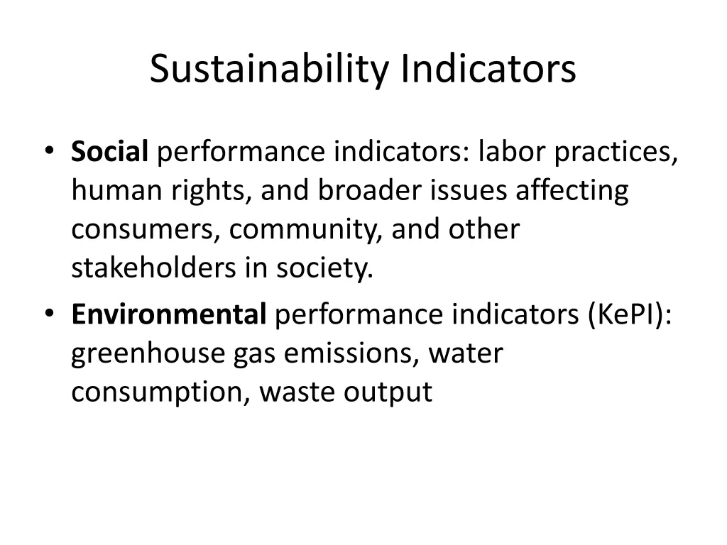 sustainability indicators