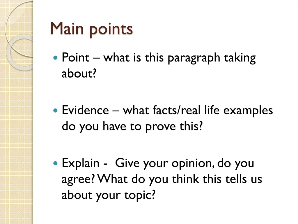 main points