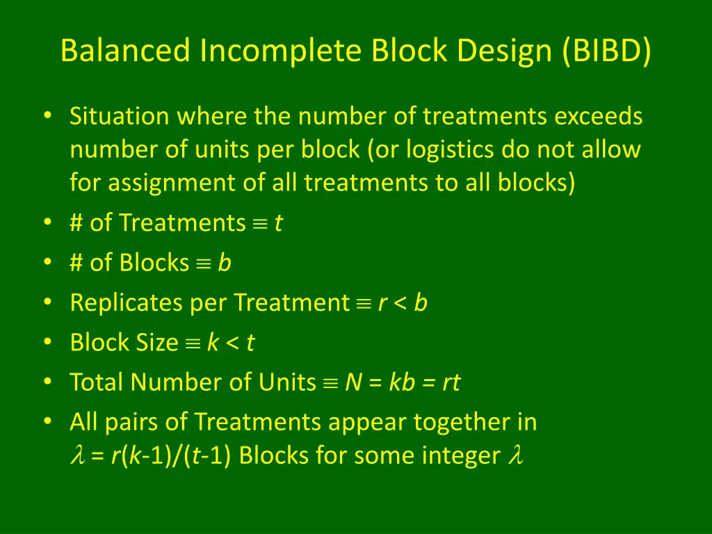 balanced incomplete block design bibd