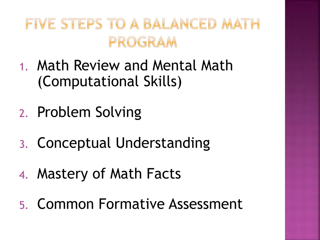 five steps to a balanced math program