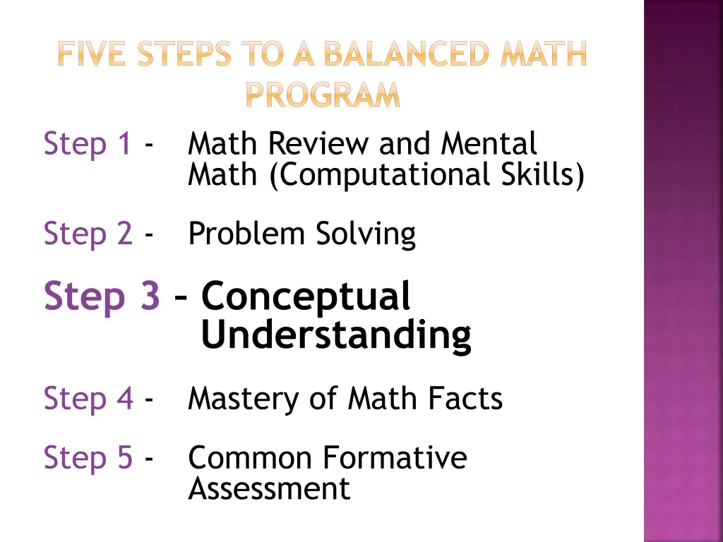 five steps to a balanced math program step 1 math 1