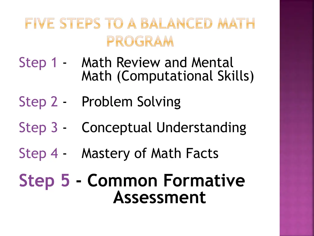 five steps to a balanced math program step 1 math 3