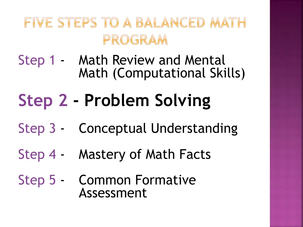 five steps to a balanced math program step 1 math