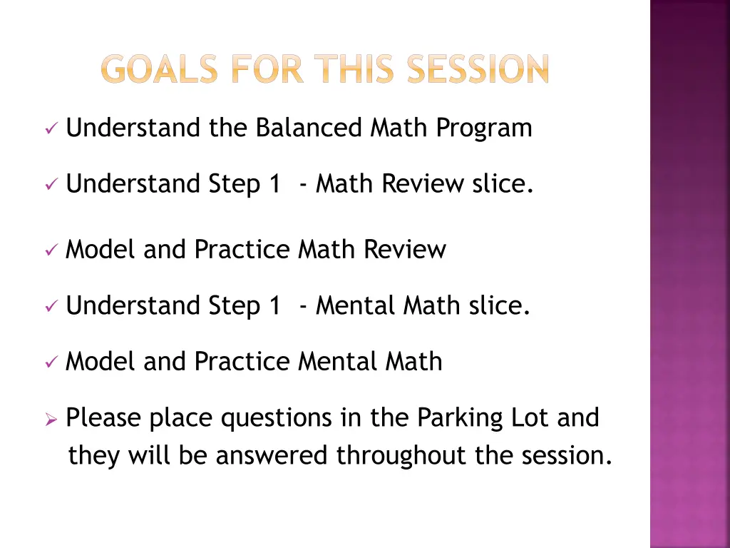 goals for this session 3