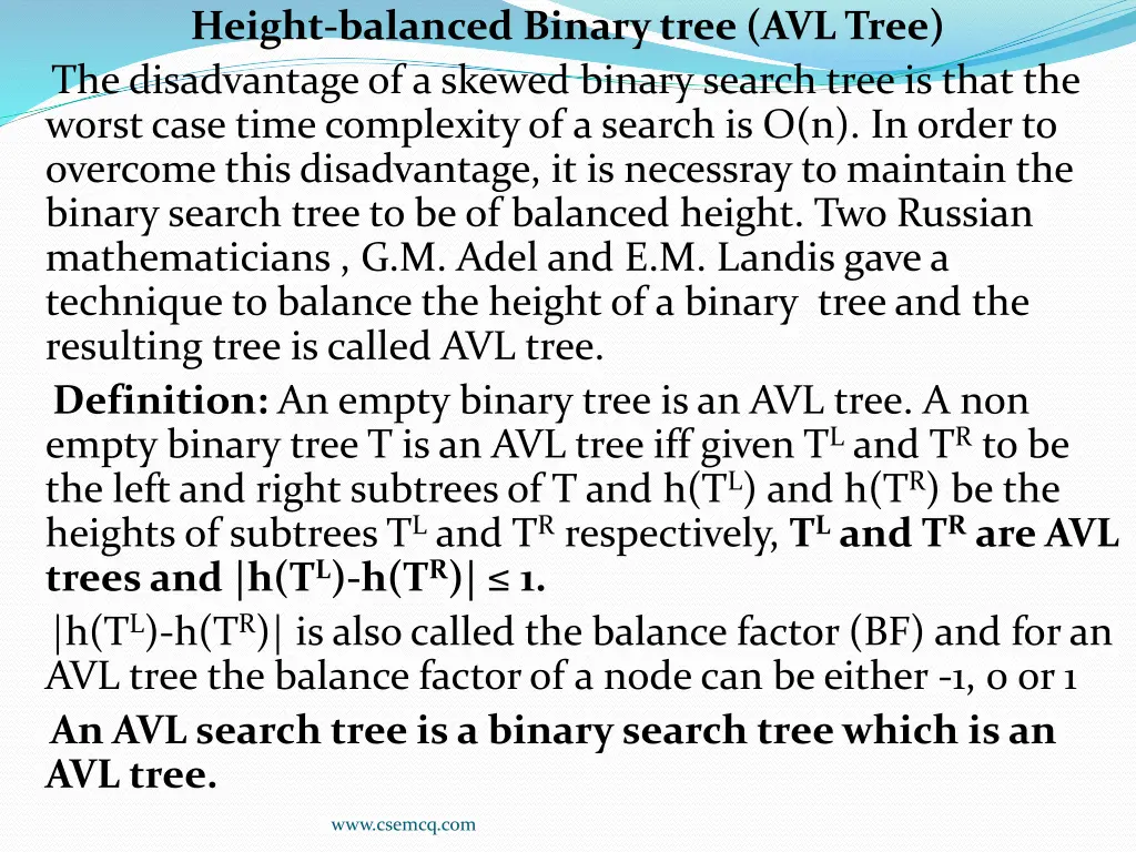 height balanced binary tree avl tree