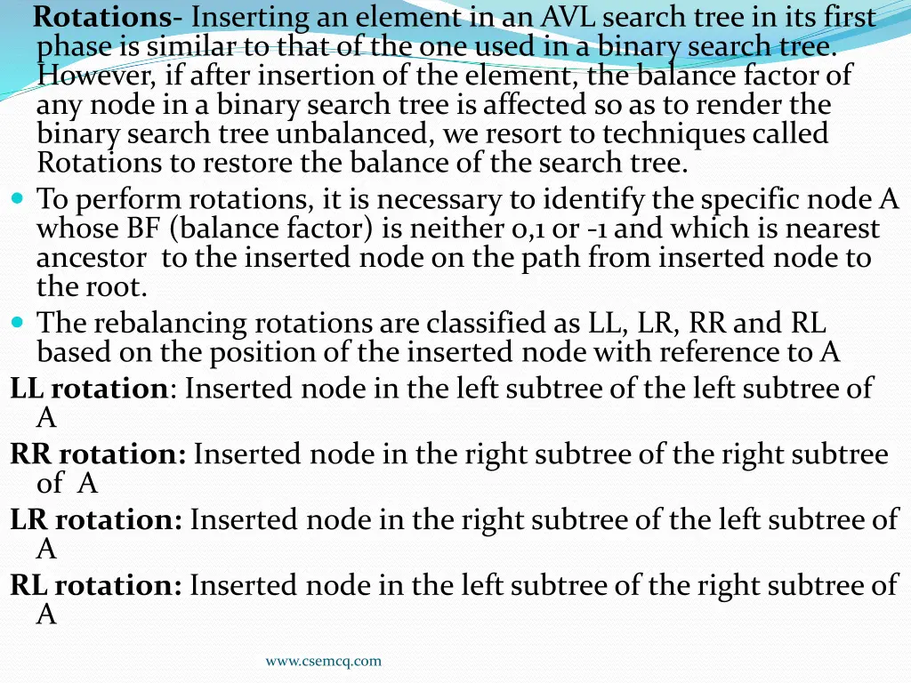 rotations inserting an element in an avl search