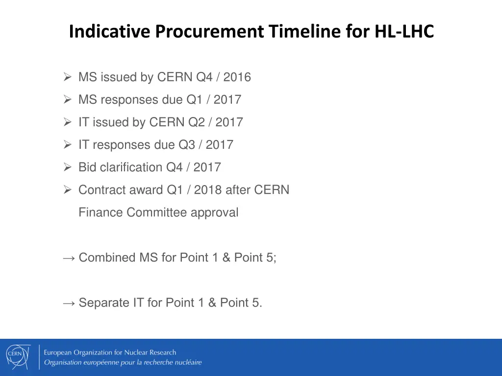 indicative procurement timeline for hl lhc