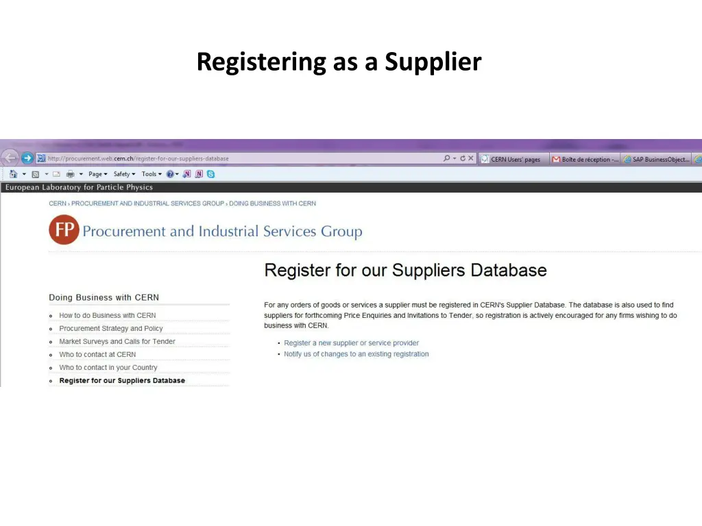 registering as a supplier