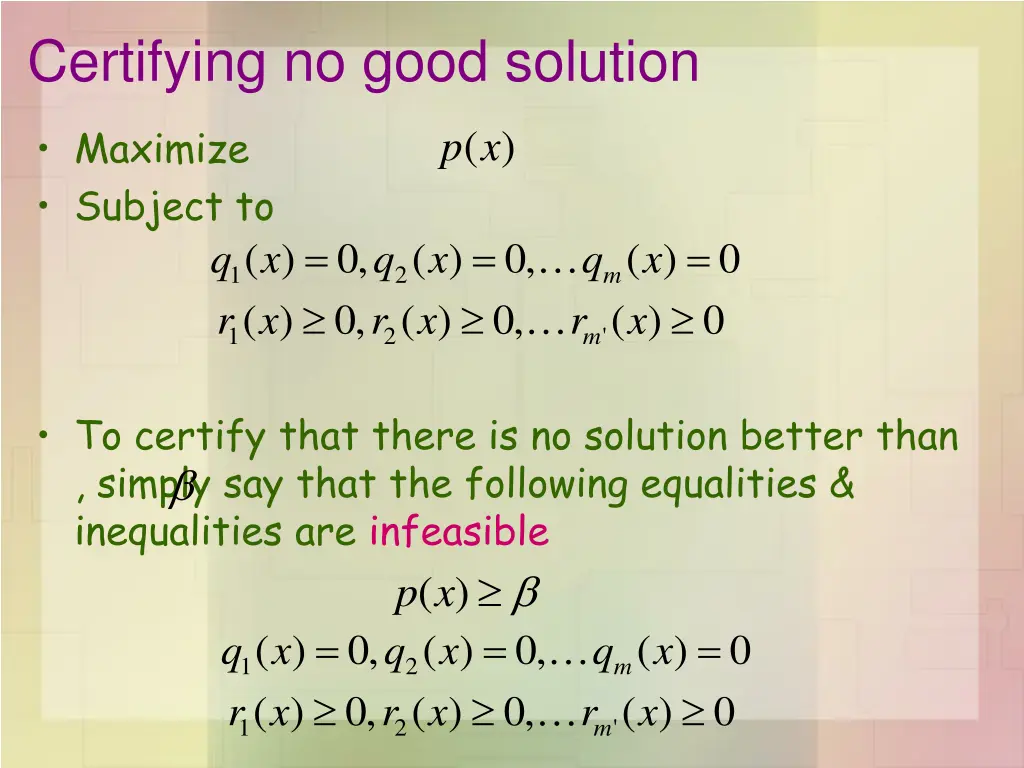 certifying no good solution