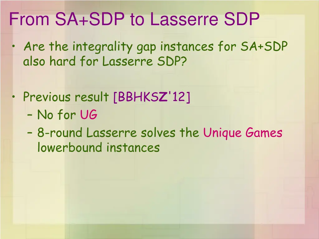 from sa sdp to lasserre sdp