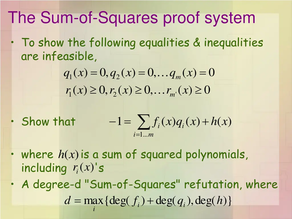 the sum of squares proof system