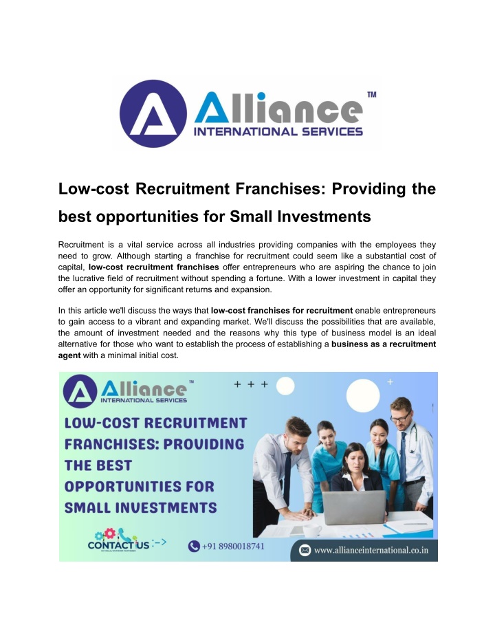 low cost recruitment franchises providing the