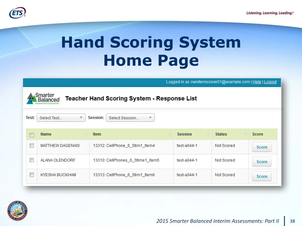 hand scoring system home page