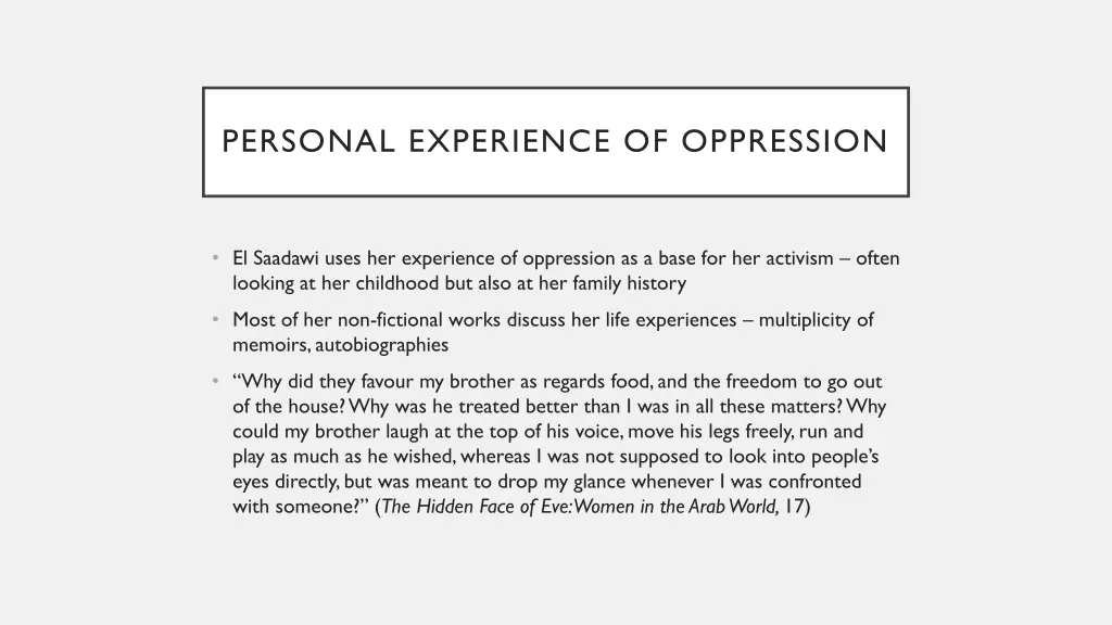 personal experience of oppression