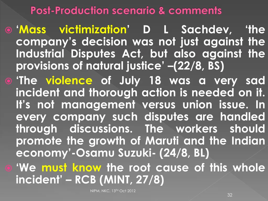 post production scenario comments