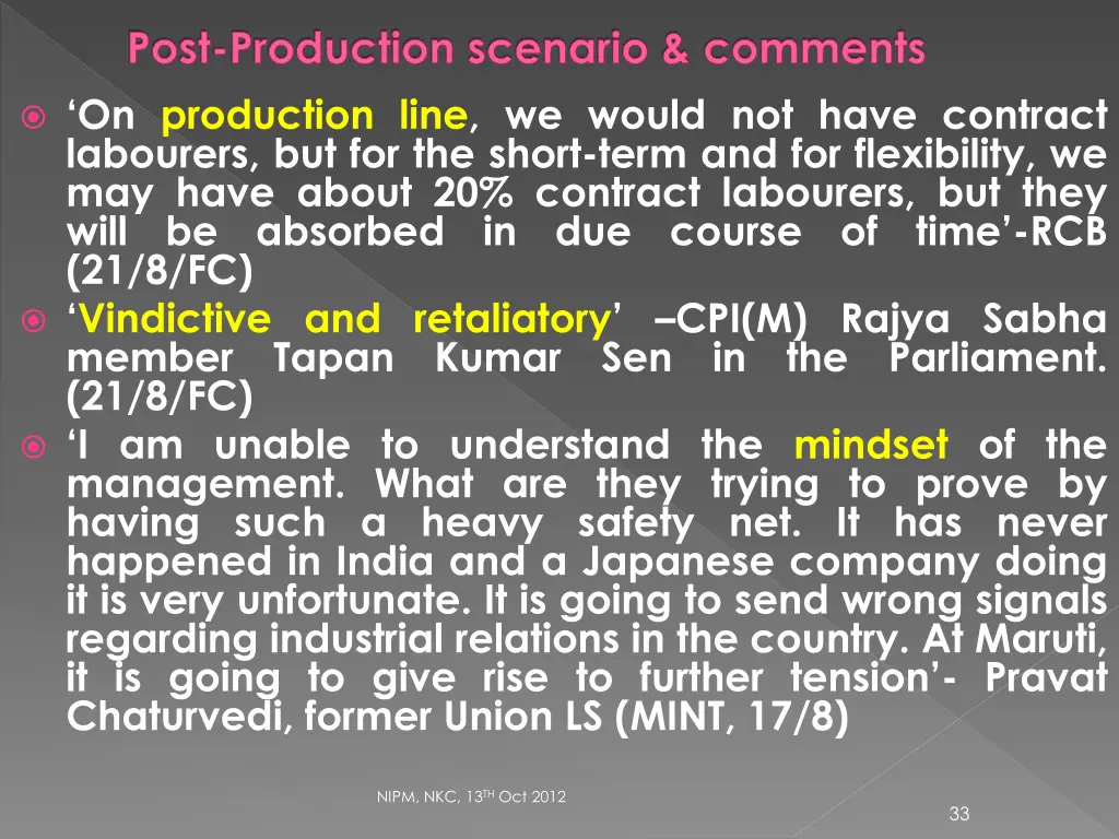 post production scenario comments on production