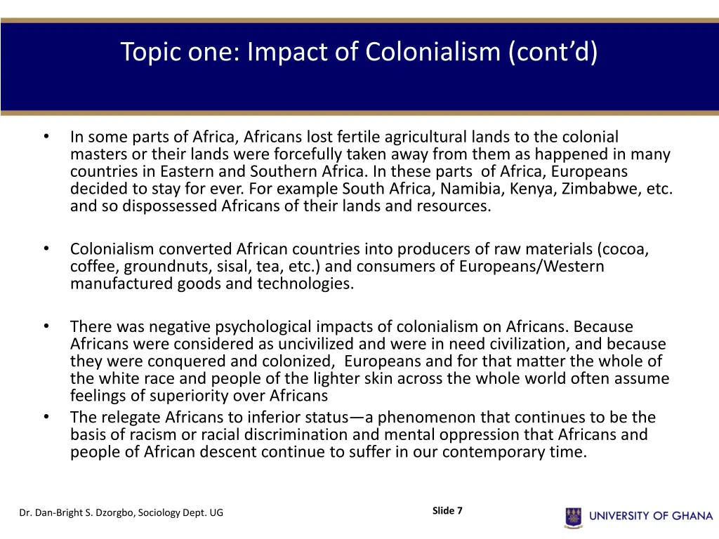 topic one impact of colonialism cont d 1