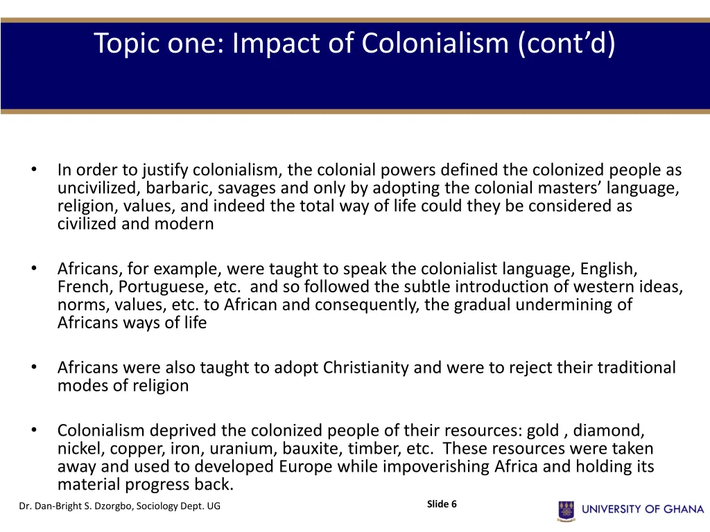 topic one impact of colonialism cont d