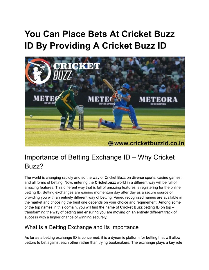 you can place bets at cricket buzz