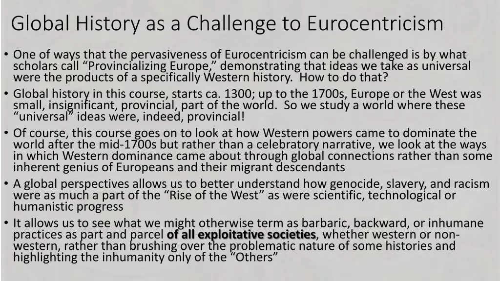 global history as a challenge to eurocentricism