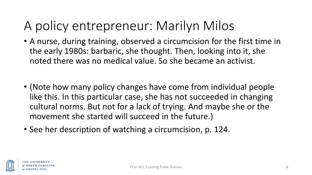 a policy entrepreneur marilyn milos a nurse