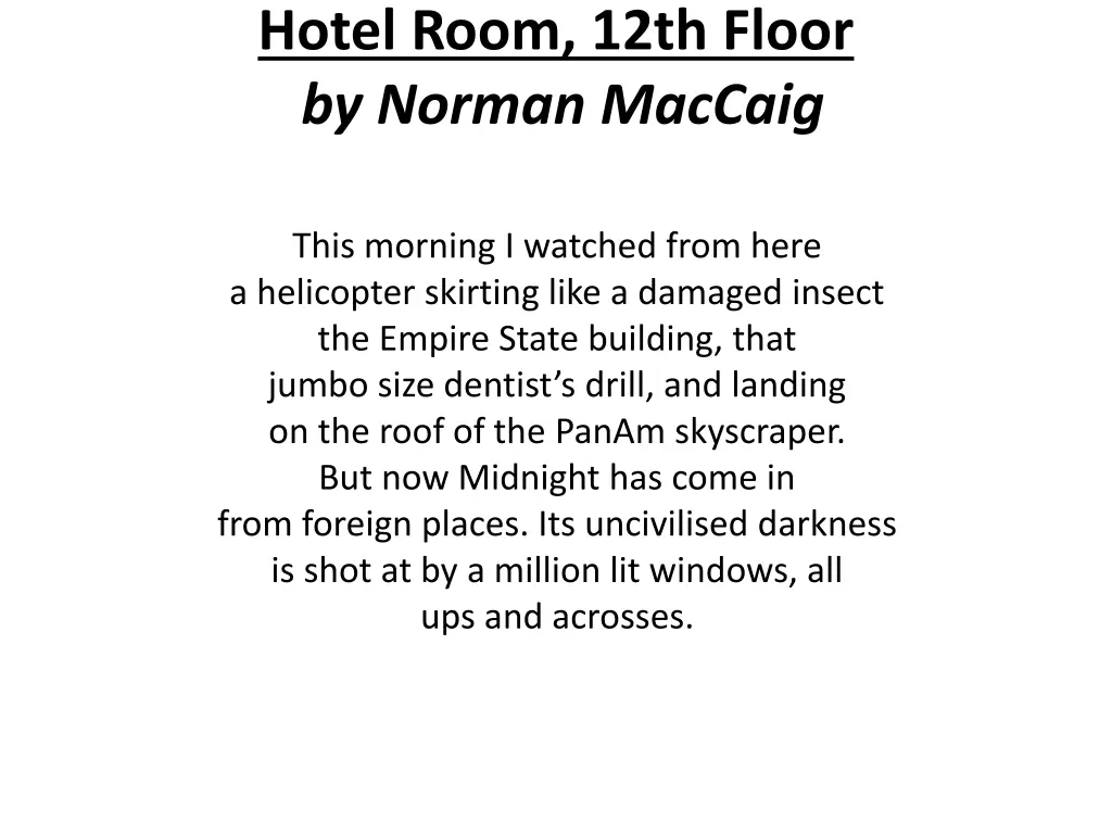 hotel room 12th floor by norman maccaig