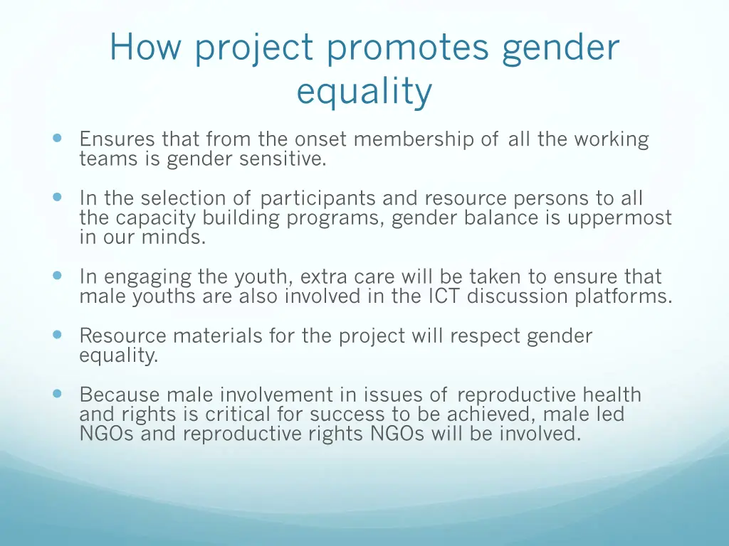 how project promotes gender equality