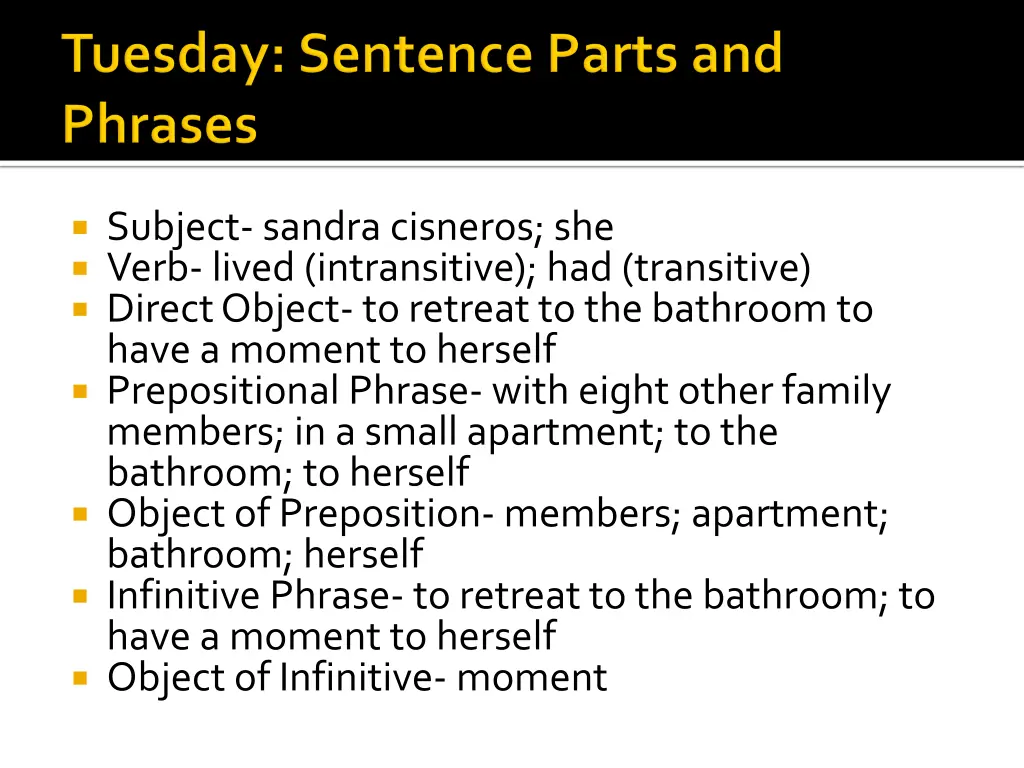 subject sandra cisneros she verb lived