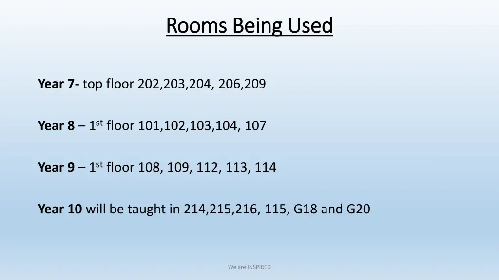 rooms being used rooms being used