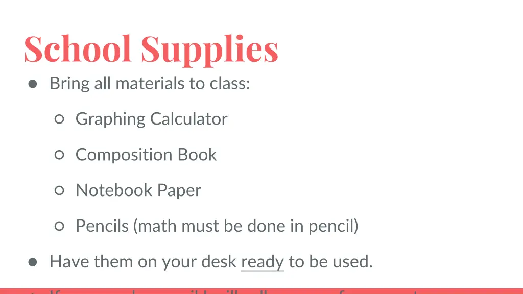 school supplies bring all materials to class