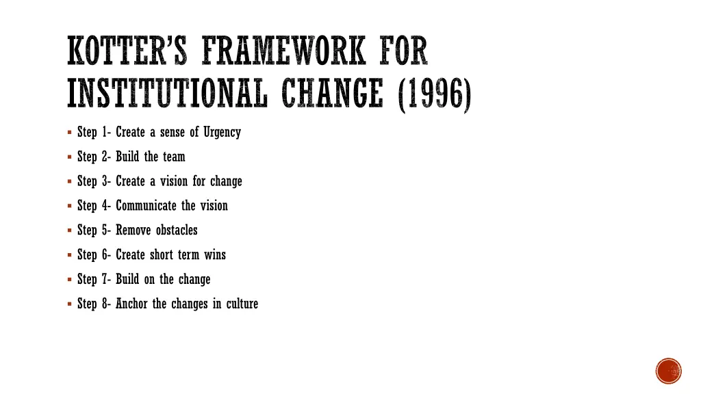 kotter s framework for institutional change 1996 1