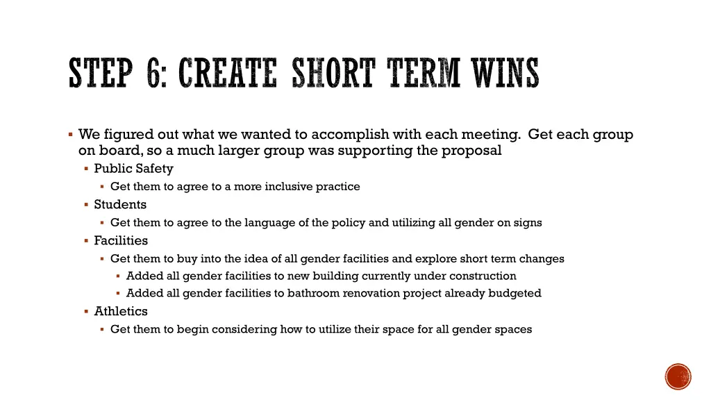 step 6 create short term wins