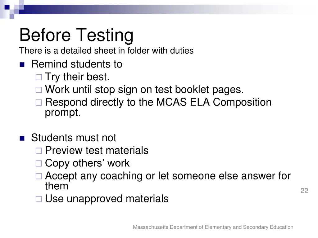 before testing there is a detailed sheet