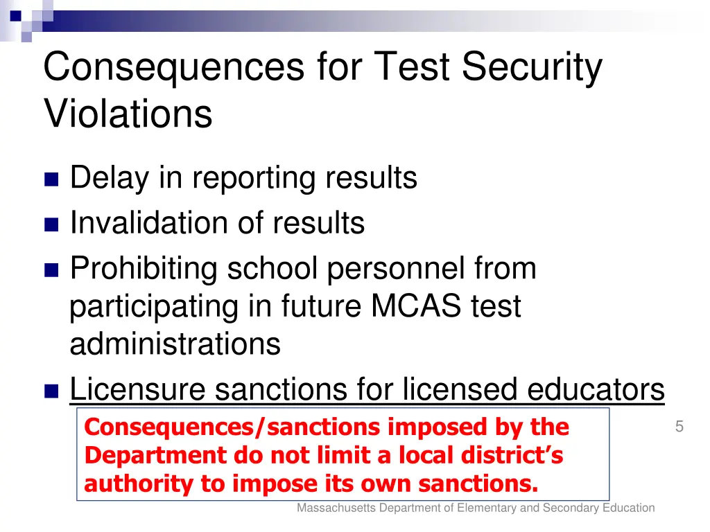 consequences for test security violations