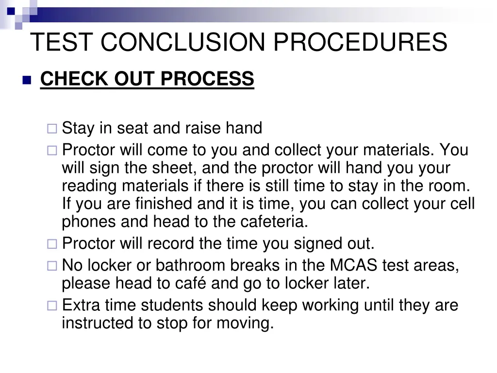 test conclusion procedures