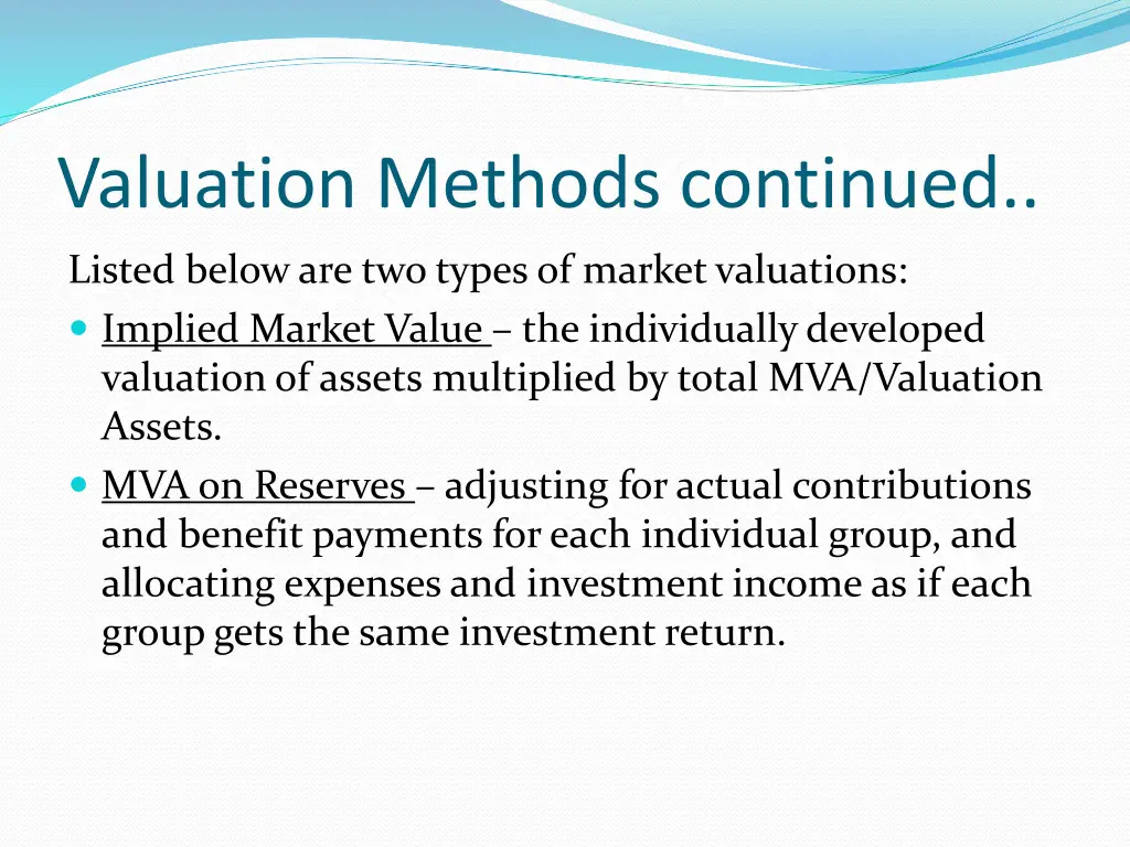 valuation methods continued