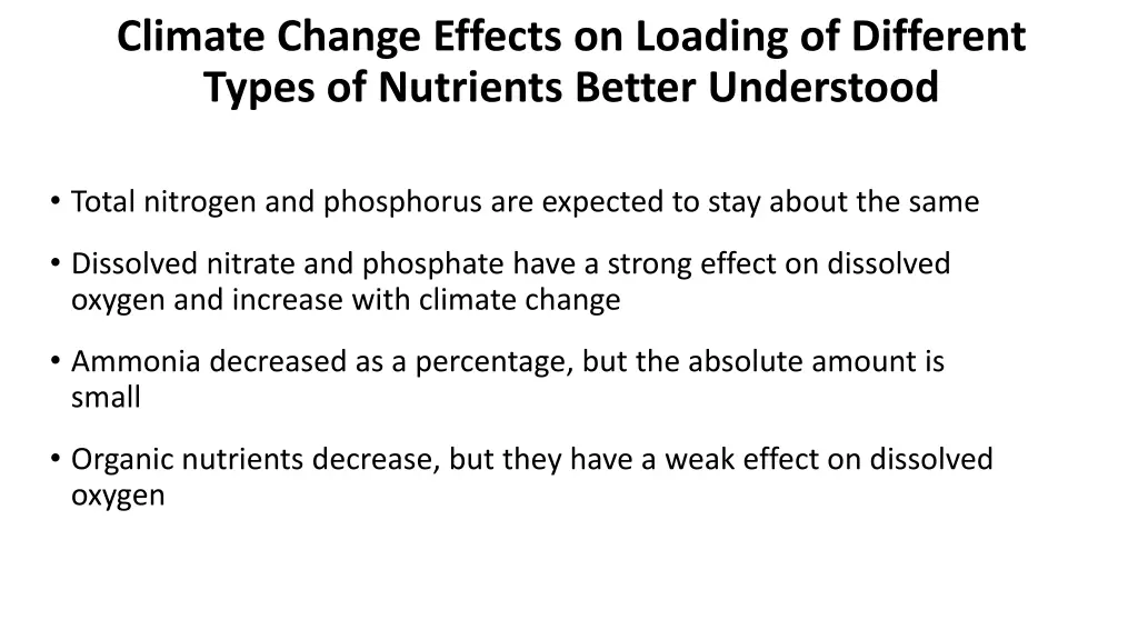 climate change effects on loading of different