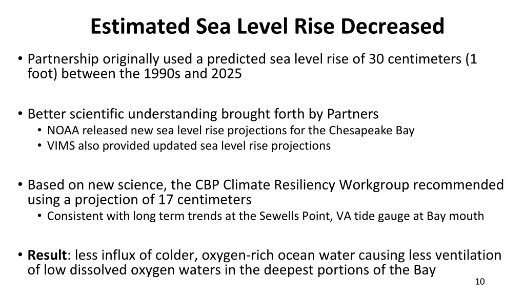 estimated sea level rise decreased