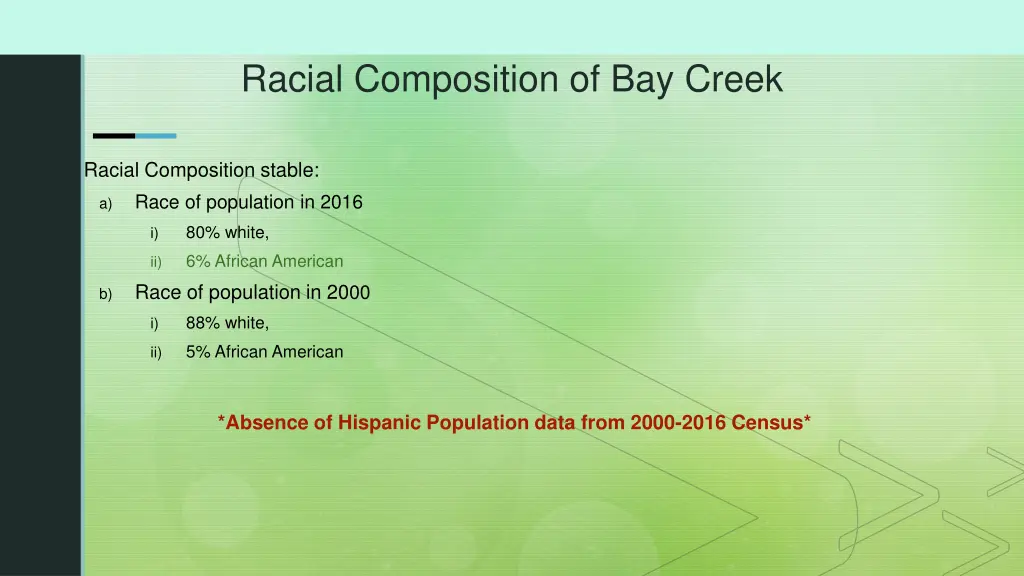 racial composition of bay creek