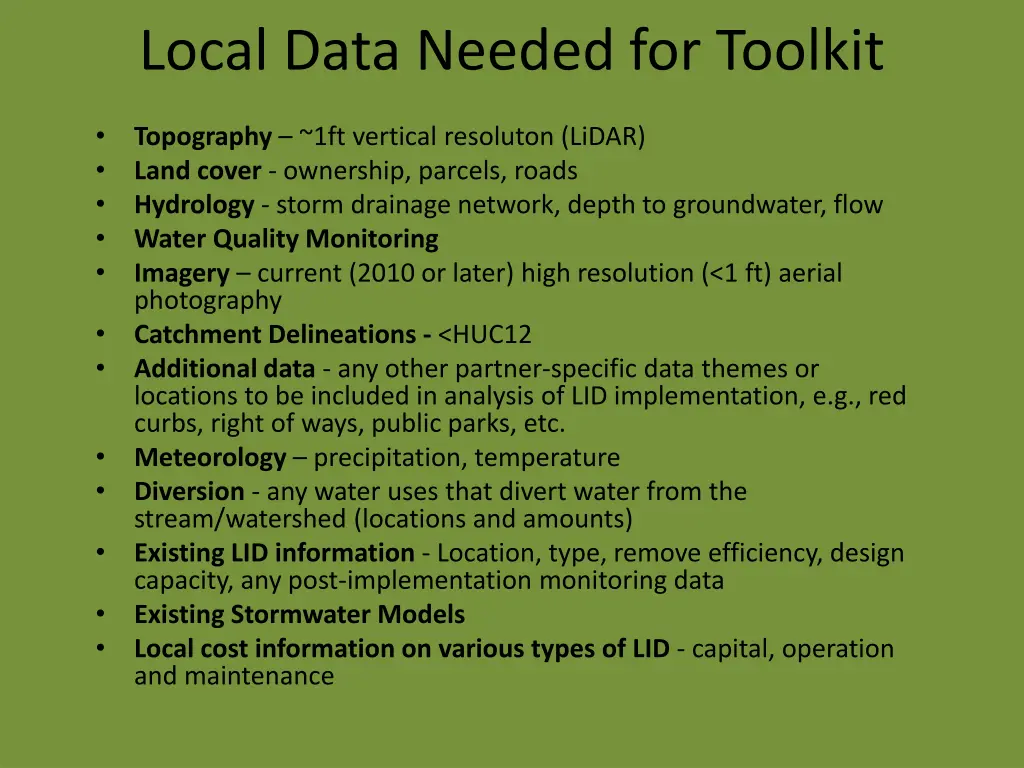 local data needed for toolkit