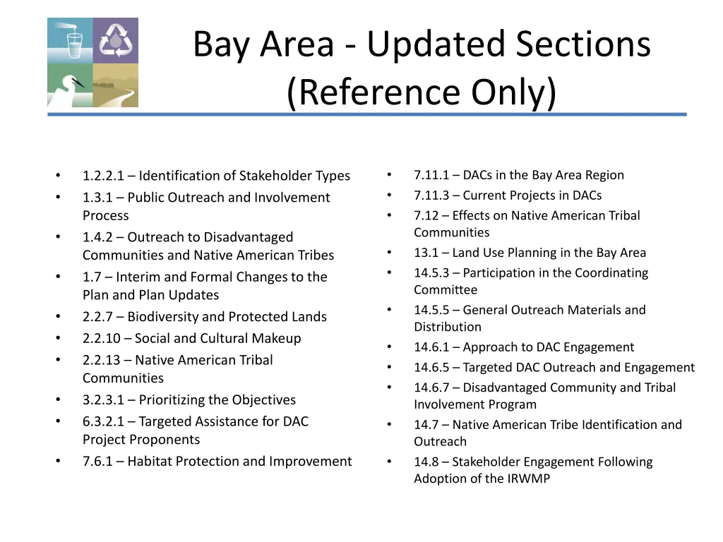 bay area updated sections reference only